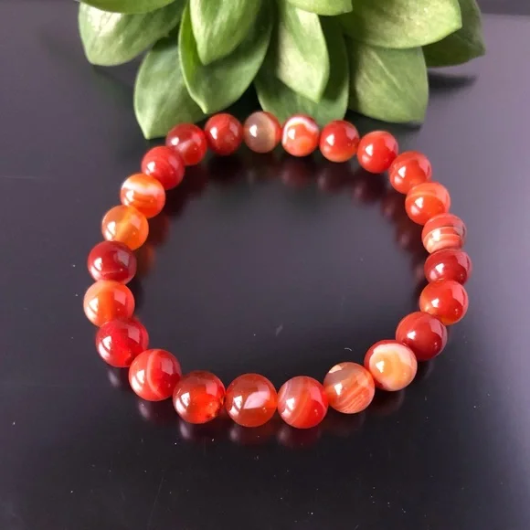 Red Agate 8mm Natural Stone Beads Stretchable Bracelet - Picture 3 of 3